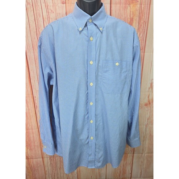 Orvis Mens Button-Down Blue Gingham Long Sleeve Shirt Size Medium 100% Cotton - Picture 1 of 6